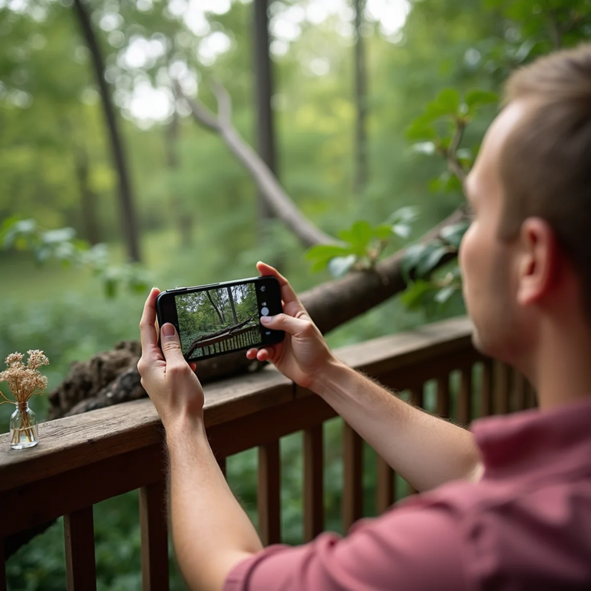 Taking smartphone photographs of tree trunk impact on roof rafters for insurance