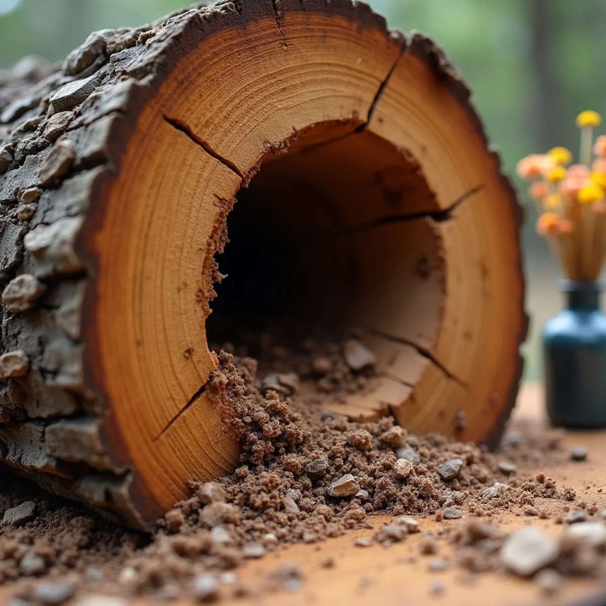 Severe internal trunk hollow and decay cavities in aging hardwood tree