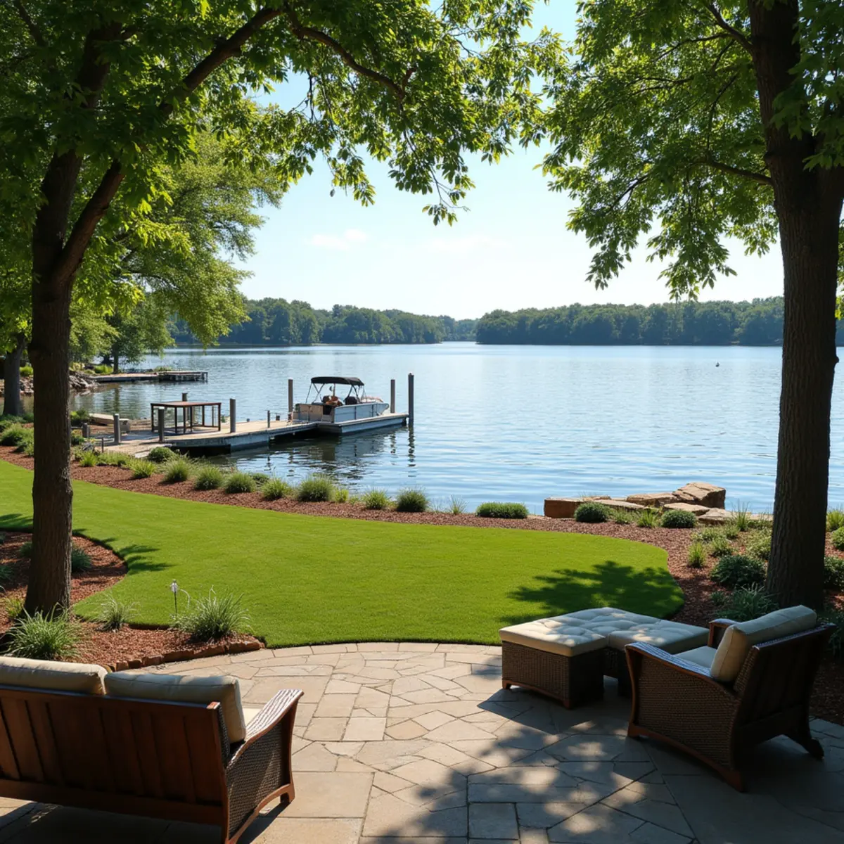 Expansive Lake Norman water view opened through selective canopy windowing
