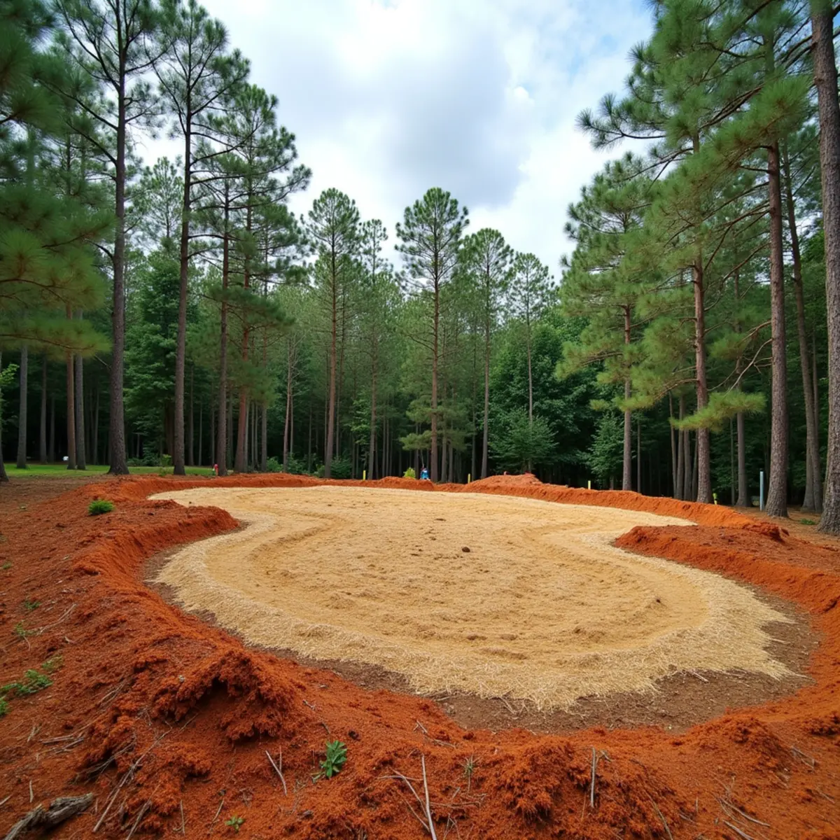 Clean building pad cleared for custom home in Piedmont NC with mature oaks preserved